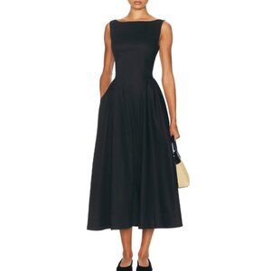 Helsa Women's Black Stretch Cotton Sateen Midi Dress